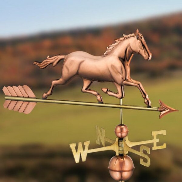 Copper weathervane horse trotting across a brass compass Stallions